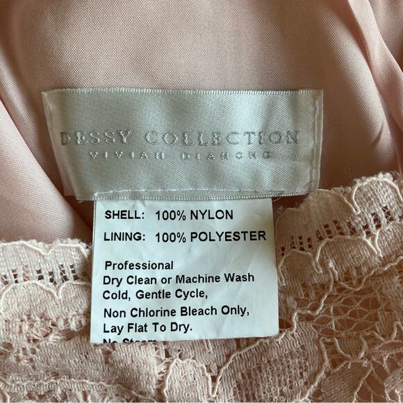 Dessy Collection NWT Halter Cross Back Marquis Lace Trumpet Blush Dress Size 14 - Picture 6 of 7